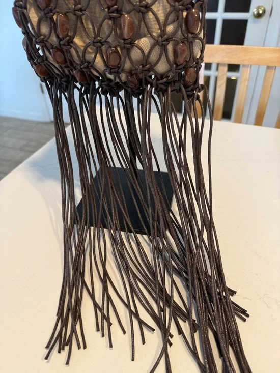 ZARA Dark Brown Macramé Fringe Shoulder Bag - Picture 4 of 7